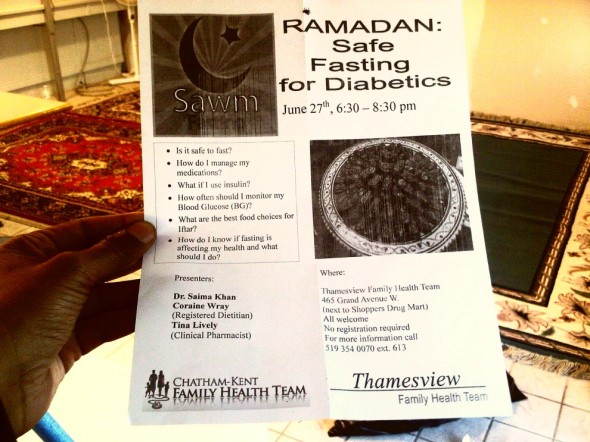 Ramadan Safe Fasting for Diabetics Flyer Chatham - Saturday July 13 2013