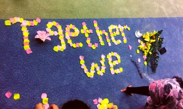 Together We Flourish stop motion flower petal video recording at Rose City Islamic Centre Monday July 15 2013