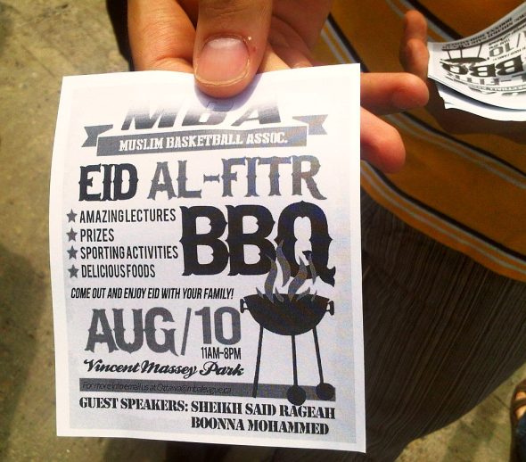 28 - Muslim Basketball Association BBQ Flyer, Ottawa Main Mosque, Jumah Friday August 2 2013