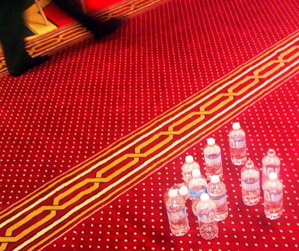 Half filled water bottles, Assunnah Muslim Association Masjid, Ottawa South
