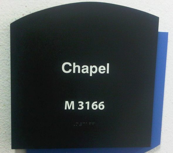 Chapel M 3166 in Braille outside Charlotte Douglas Airport Chapel Door 2014-03-16-49212