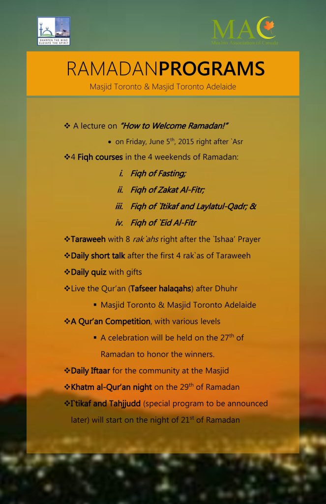 Masjid Toronto Ramadan 2015 Program