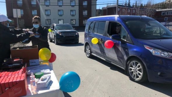 Boxes of chocolate and goodie bags for children were handed out to celebrate Eid in Yellowknife on Sunday. (Danielle d'Entremont/CBC)